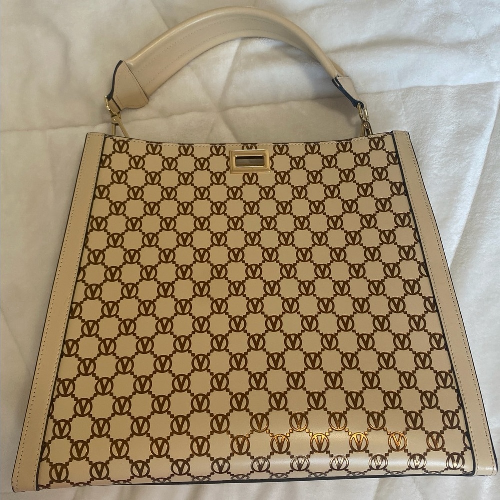 Valentino By Mario Valentino Cream and Brown Shoulder Bag